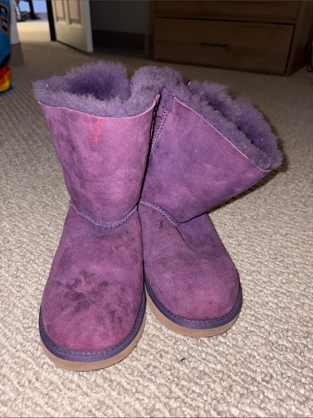 Kids Plush Purple Ugg Boots with Bow Back